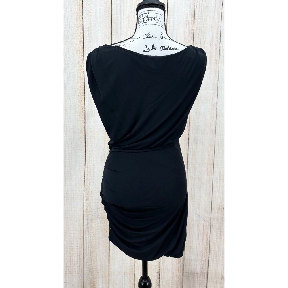 Halston Heritage Mini Dress Size Small Black Draped Ruched One-Shoulder Party - Picture 3 of 8